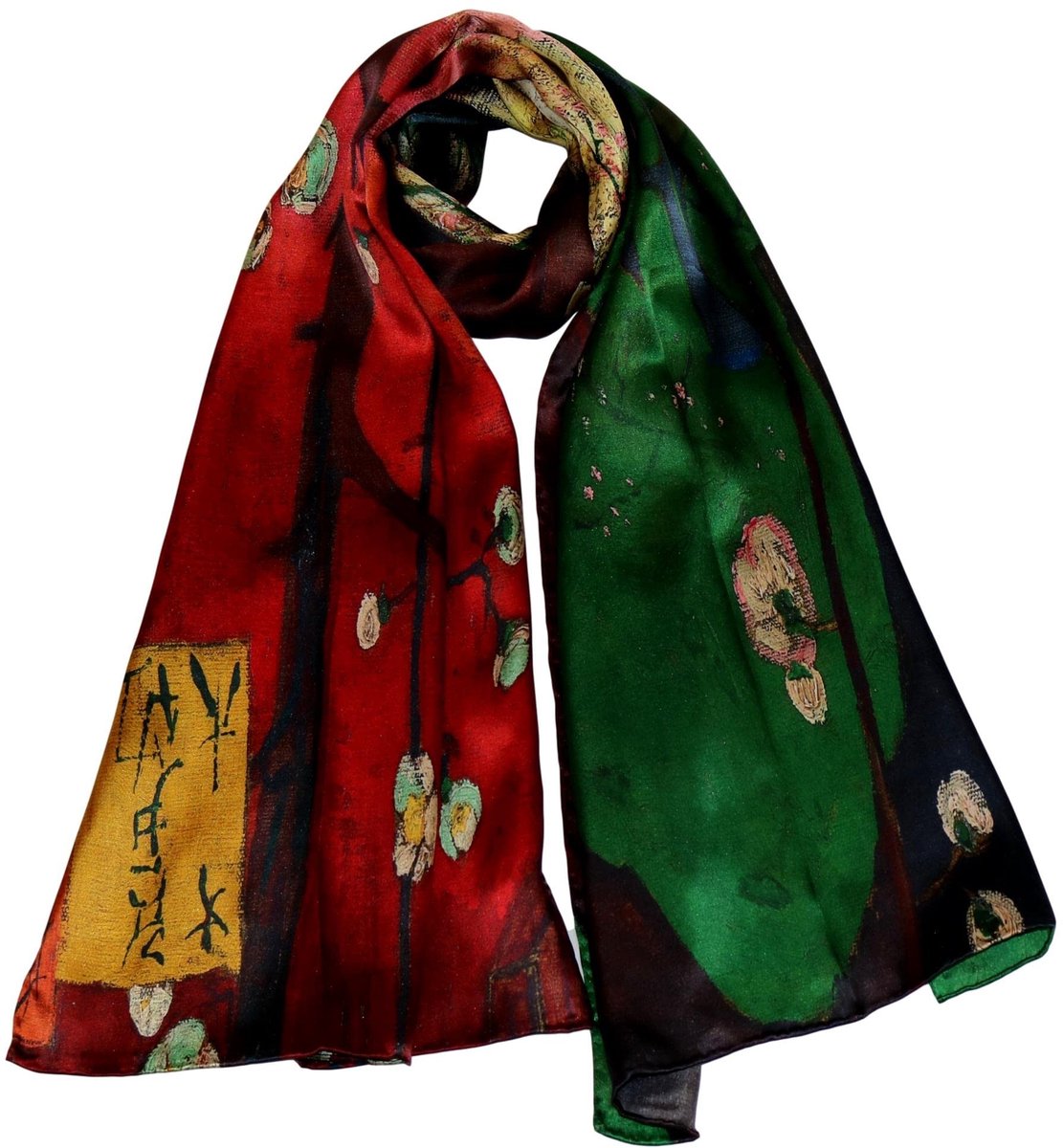 Omgoods - Lange Charmeuse Zijden Sjaal met Klassiek Kunstprint