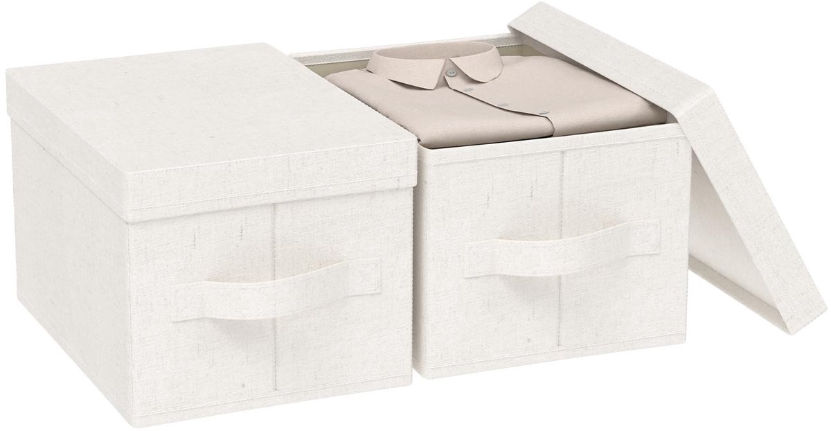 Omgoods- Opbergbakken Opvouwbaar - Opbergdozen met Deksel - Organizers - Manden voor Wasgoed - Beige - 42x30x26 cm