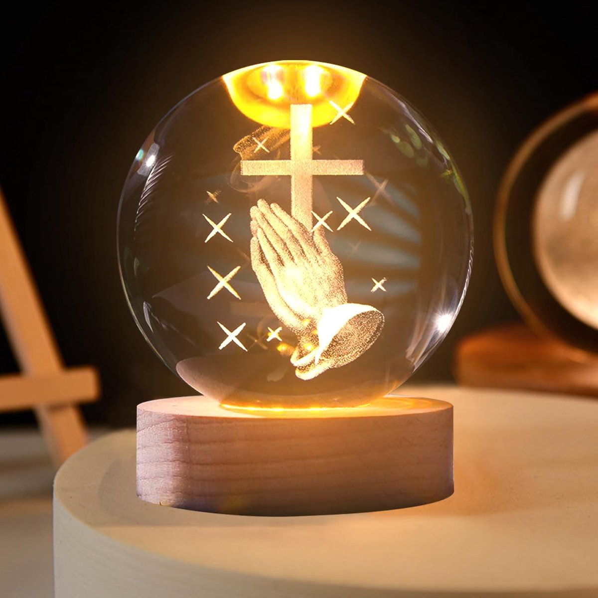 Omgoods - 3D Kristallen Nachtlamp met Houten Basis voor Decoratie