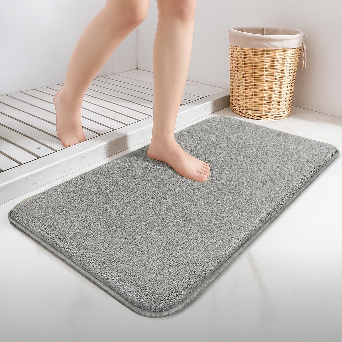 Omgoods - Set van 2 Antislip Microvezel Badmatten 50 x 80 cm Grijs