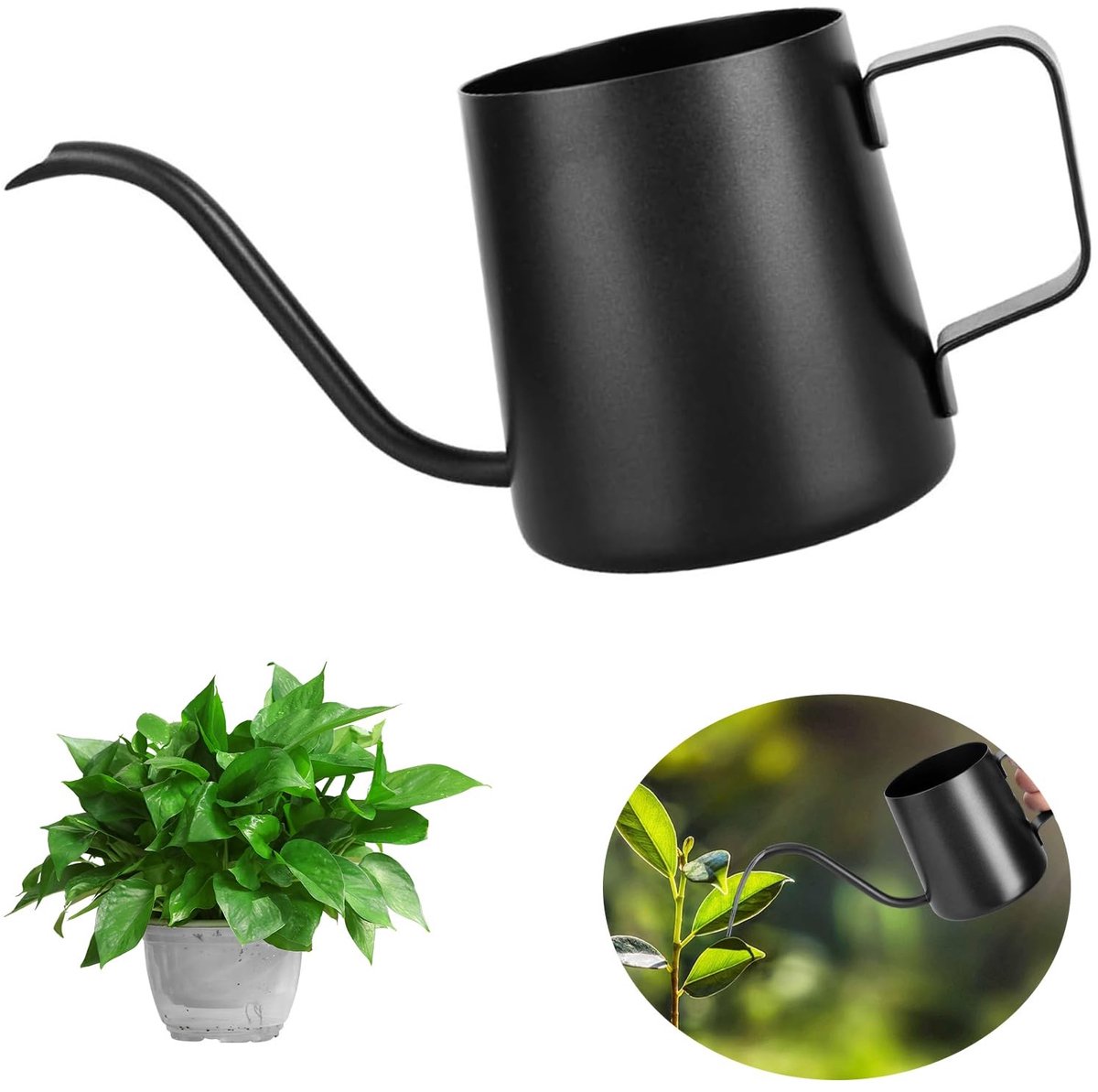 Omgoods - 350ml Zwarte Gietkan van RVS voor Huishoudelijke Planten