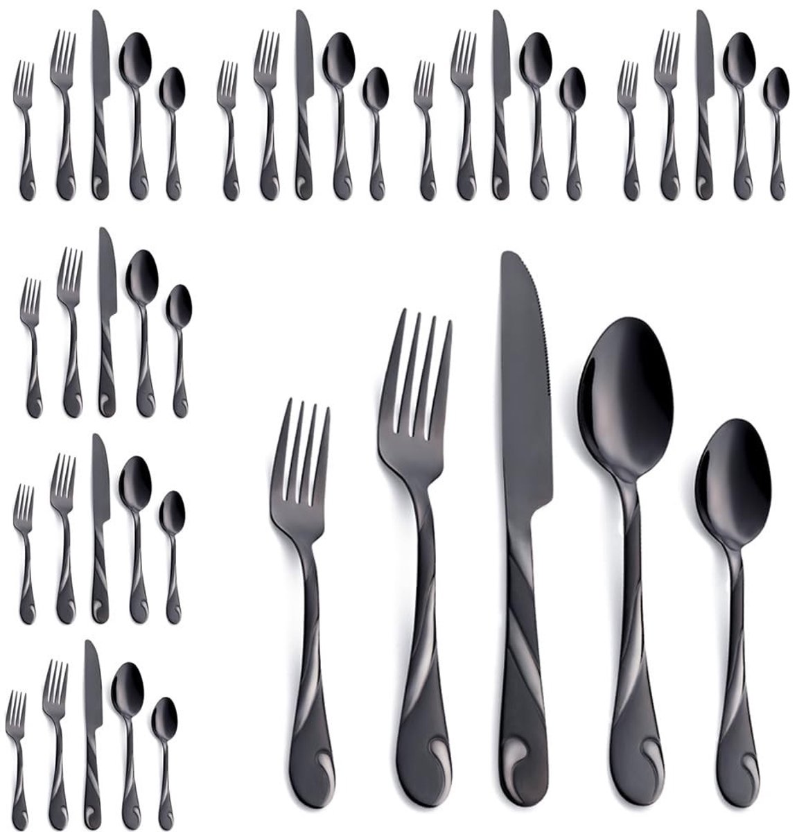 Omgoods - Zwart Bestekset voor 8 Personen - 40-delige Set
