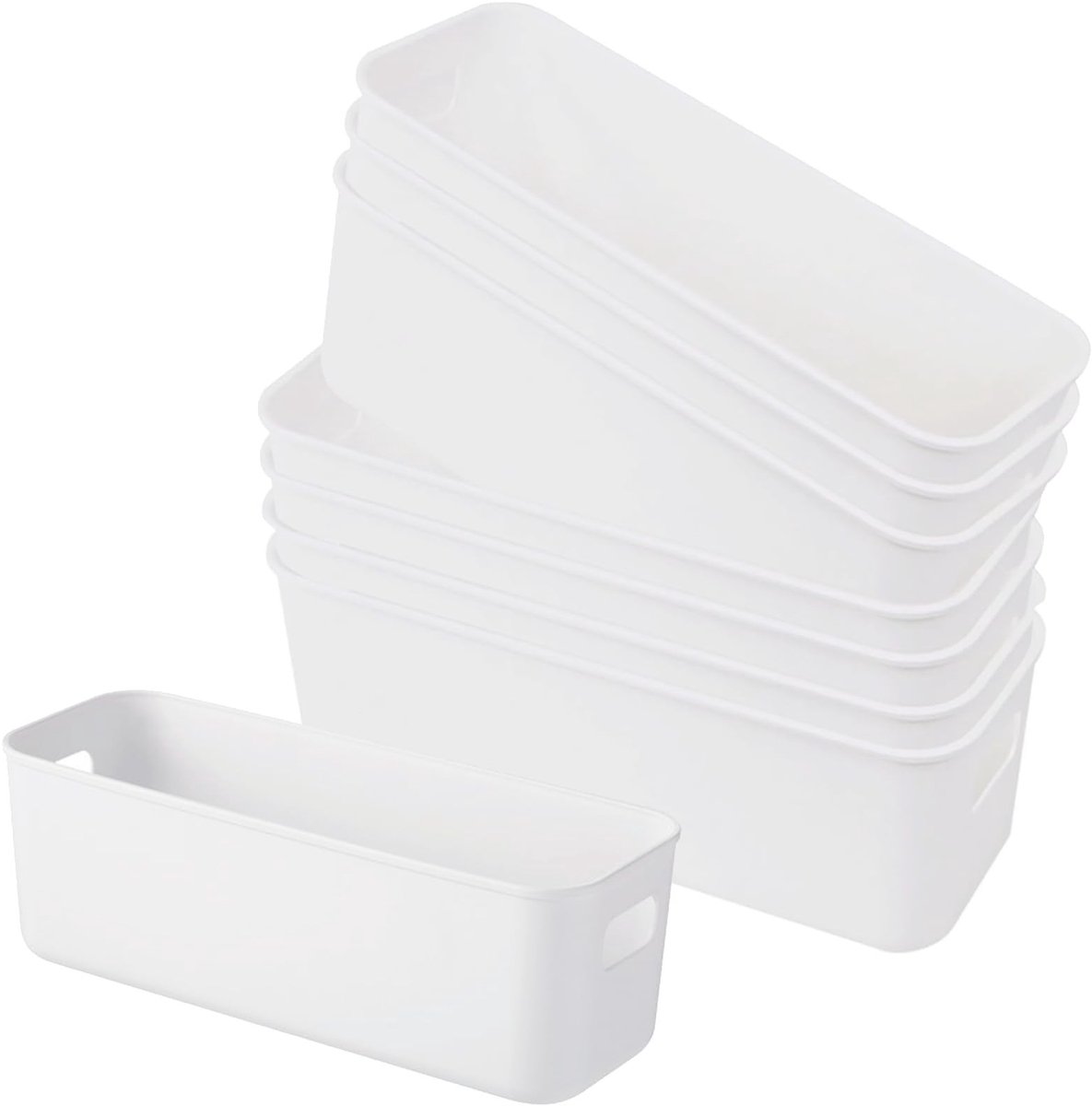 Omgoods - Set van 8 Stapelbare Opbergdozen, Wit, voor Thuis en Kantoor