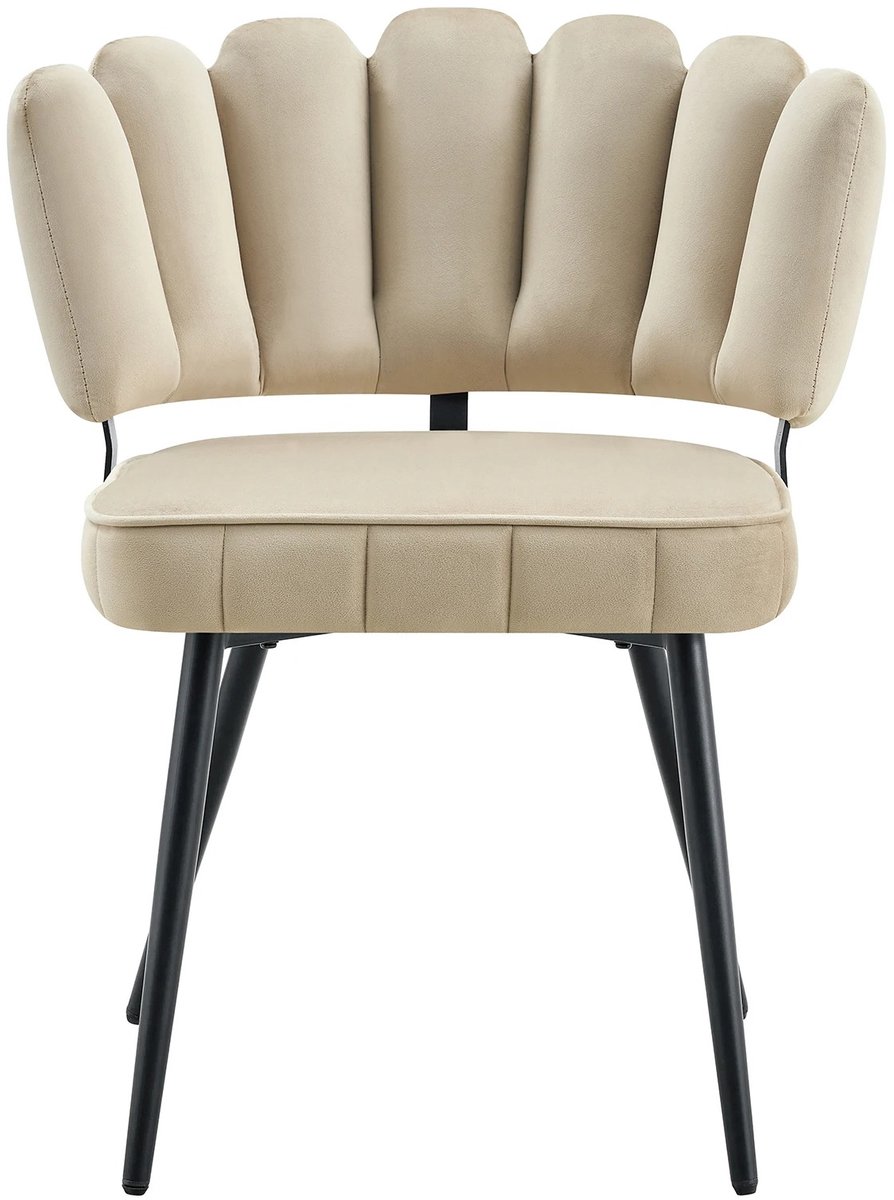 Bresht Eetkamerstoelen - Set van 2 - Gestoffeerd - Zwart Metalen Frame - Modern - Comfortabele Zitting - Beige - 64 × 60 × 80 cm