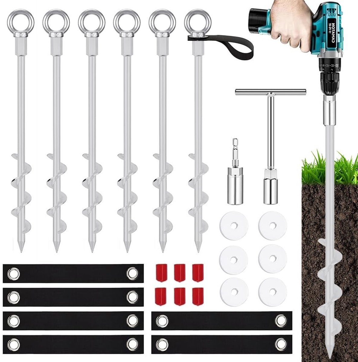 Omgoods - Set van 6 Tent Haringen, 36 cm RVS met Bevestigingsband