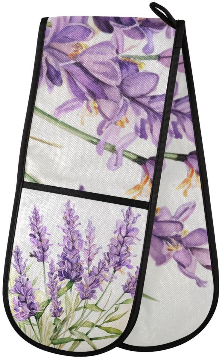 Omgoods - Ovenwanten met Paarse Lavendel Motief - Dubbele Ovenwanten voor Bakken en Koken