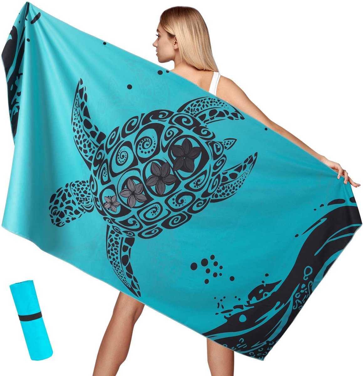 Omgoods- Strandhanddoek groot - Microvezel - Zandbestendig - Compact opvouwbaar - Ultralicht - Machinewasbaar 100 x 200 cm - Handdoek