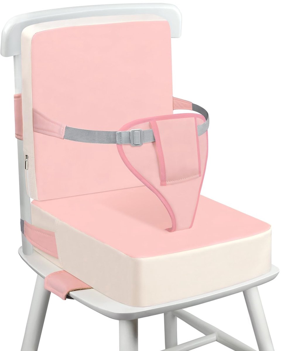 Omgoods - Kinder Boosterstoel Roze met Wasbare Bekleding en Verstelbare Veiligheidsriem
