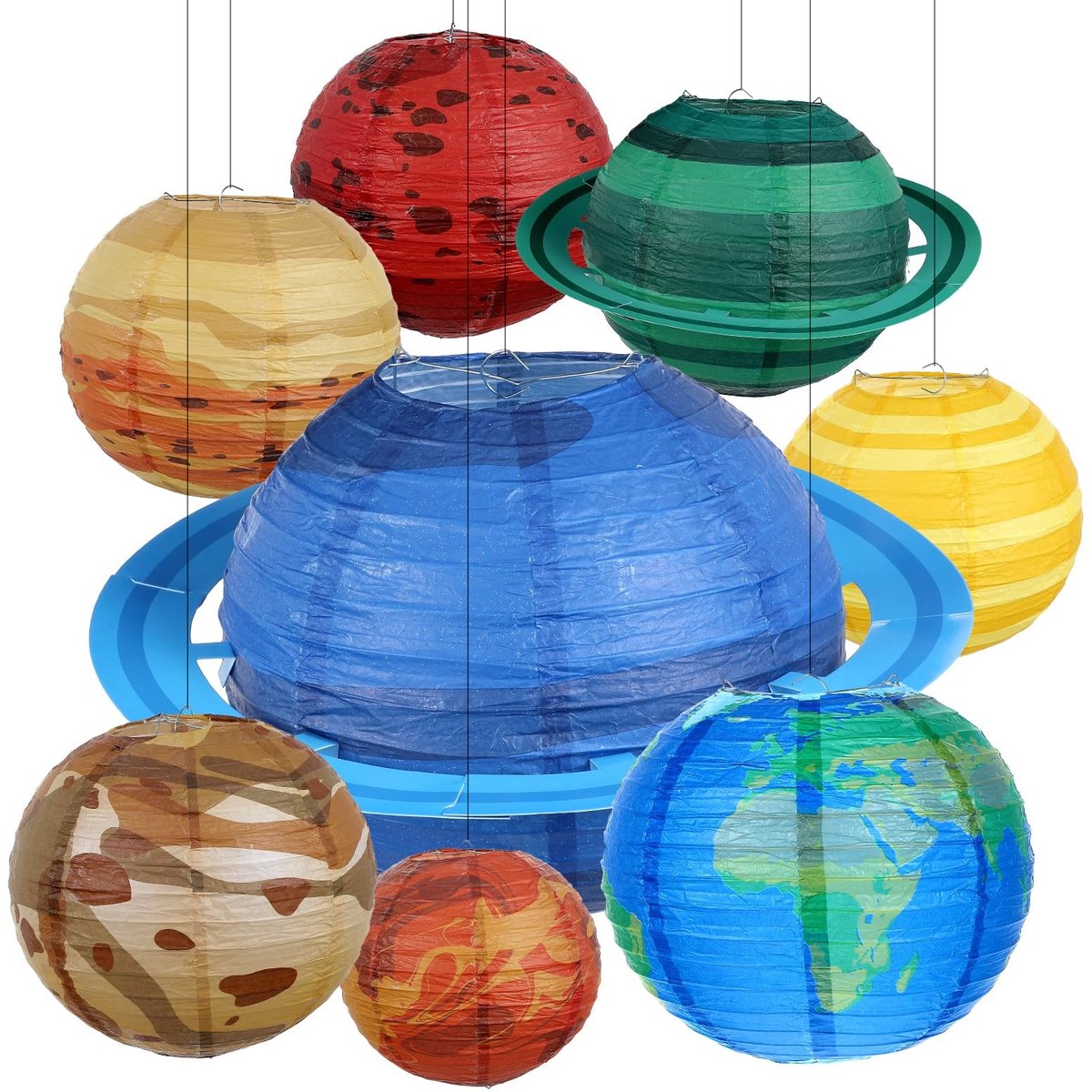 Omgoods - Set van 8 Papieren Lantaarns met Planeten Thema voor Kinderen