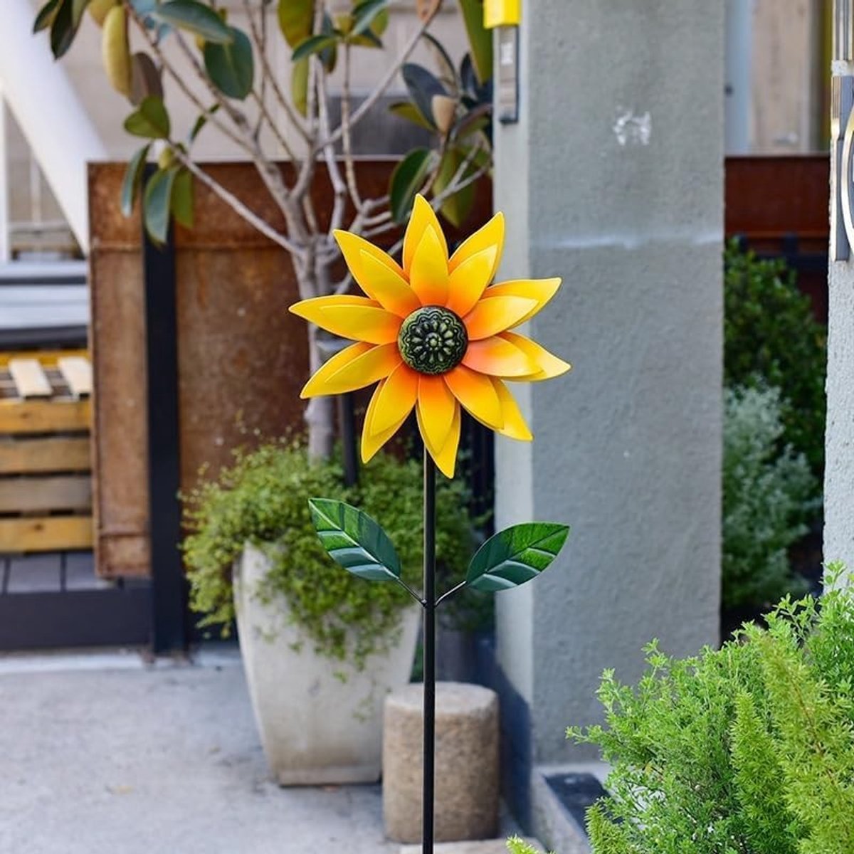 Omgoods - Zonnebloem Wind Spinner van Metaal voor Tuin Decoratie