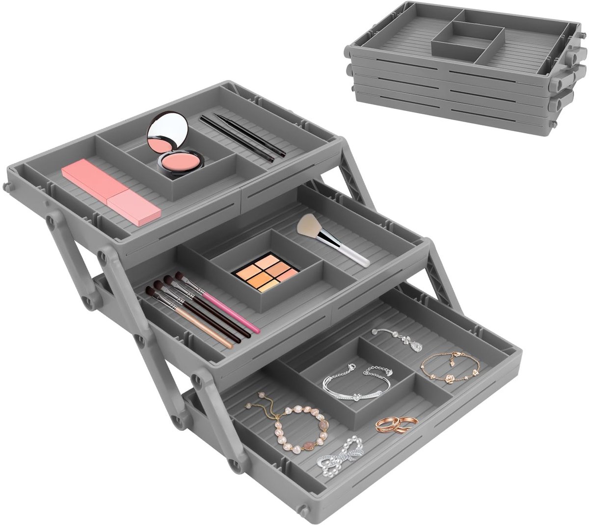 Omgoods - 3-laags Lade Organizer - Vouwbare en Uitreikbare Make-up Organizer