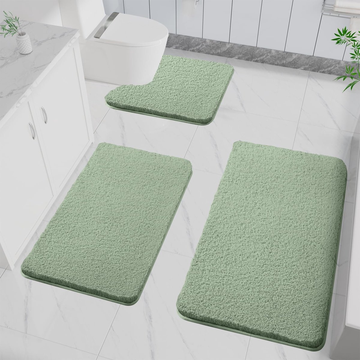 Omgoods - Antislip Badmat Microvezel - Zachte en Waterabsorberende Badkamer Mat - 3 Stuks (Groen)