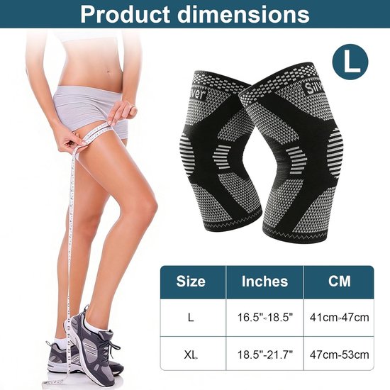 Kniebandage voor Dames en Heren, Ondersteuning bij Knieblessures, Compressie en Stabiliteit voor Sport en Training (Zwart, L) — afbeelding 5