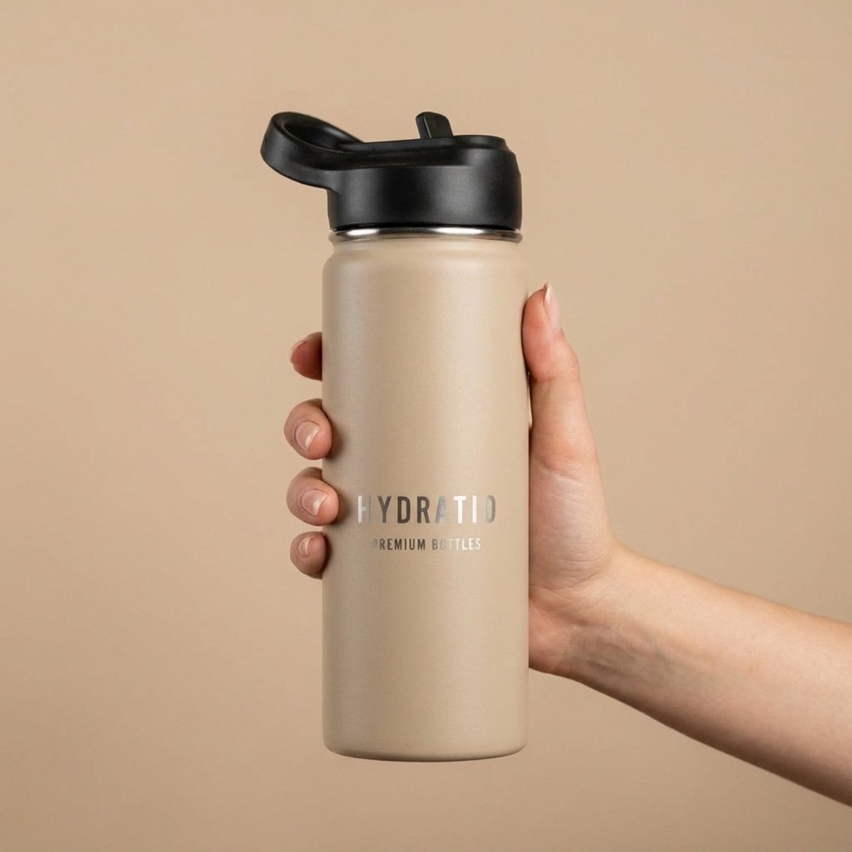 Hydratio Essence Thermosfles 500 ML Beige – Drinkfles 0,5 Liter RVS Dubbelwandig – Waterfles Lekvrij & BPA-Vrij – Isoleerfles 24 Uur Koud 12 Uur Warm – Thermosbeker Travel Mug Koffie Thee – Sport School Werk Cadeau – Sahara Taupe thumbnail 5