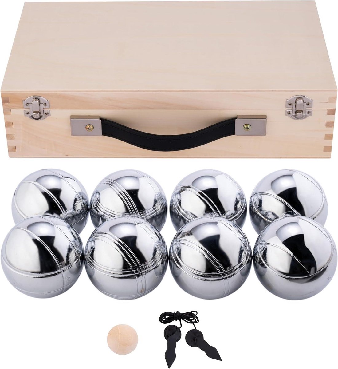 Pétanque bal set - Boules set - Buiten spelen - Luxe houten kist - 8 ballen 74mm - Zilverkleurig