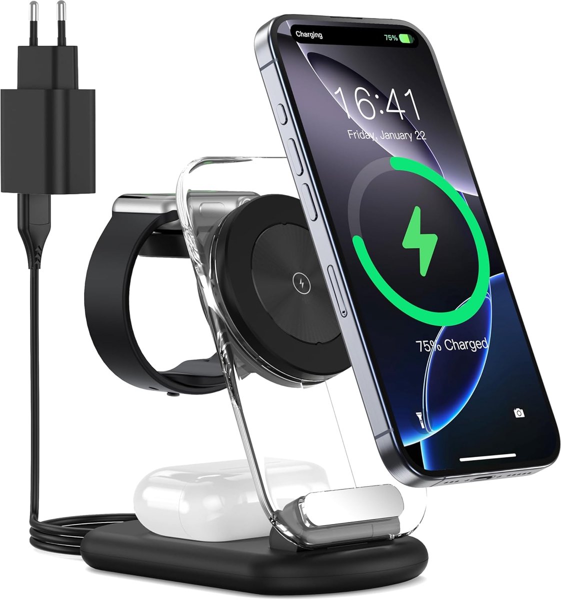 3-in-1 draadloos laadstation voor Mag-Safe, opvouwbare verstelbare magnetische draadloze oplader, reisoplader met licht voor iPhone 15/14/13/12-serie, AirPods 3/2/Pro, Apple Watch