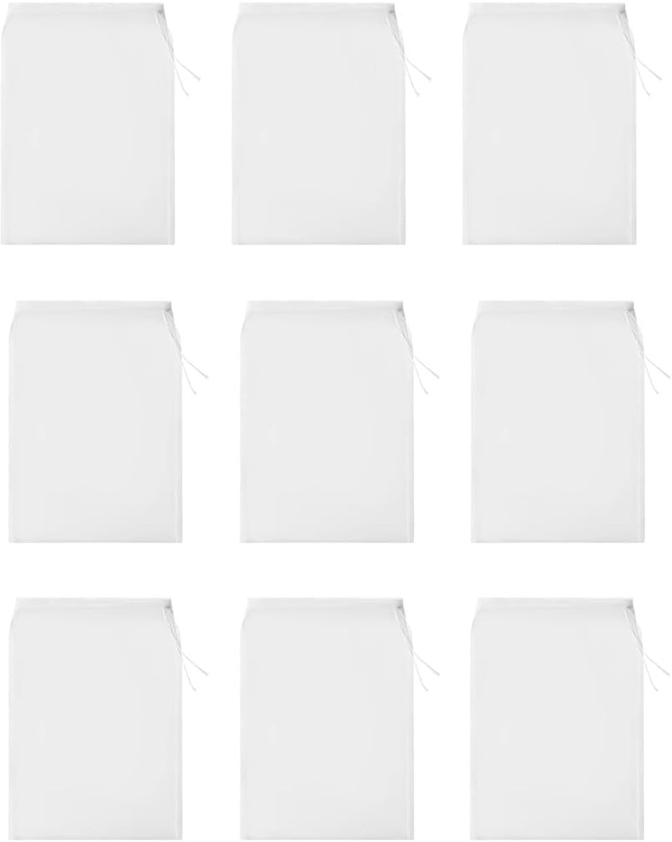 9 stuks, herbruikbaar en wasbaar, mesh tas, voedselopvangzak met trekkoord, voor kaas, vruchtensappen, 100 mazen, 20 × 30 cm