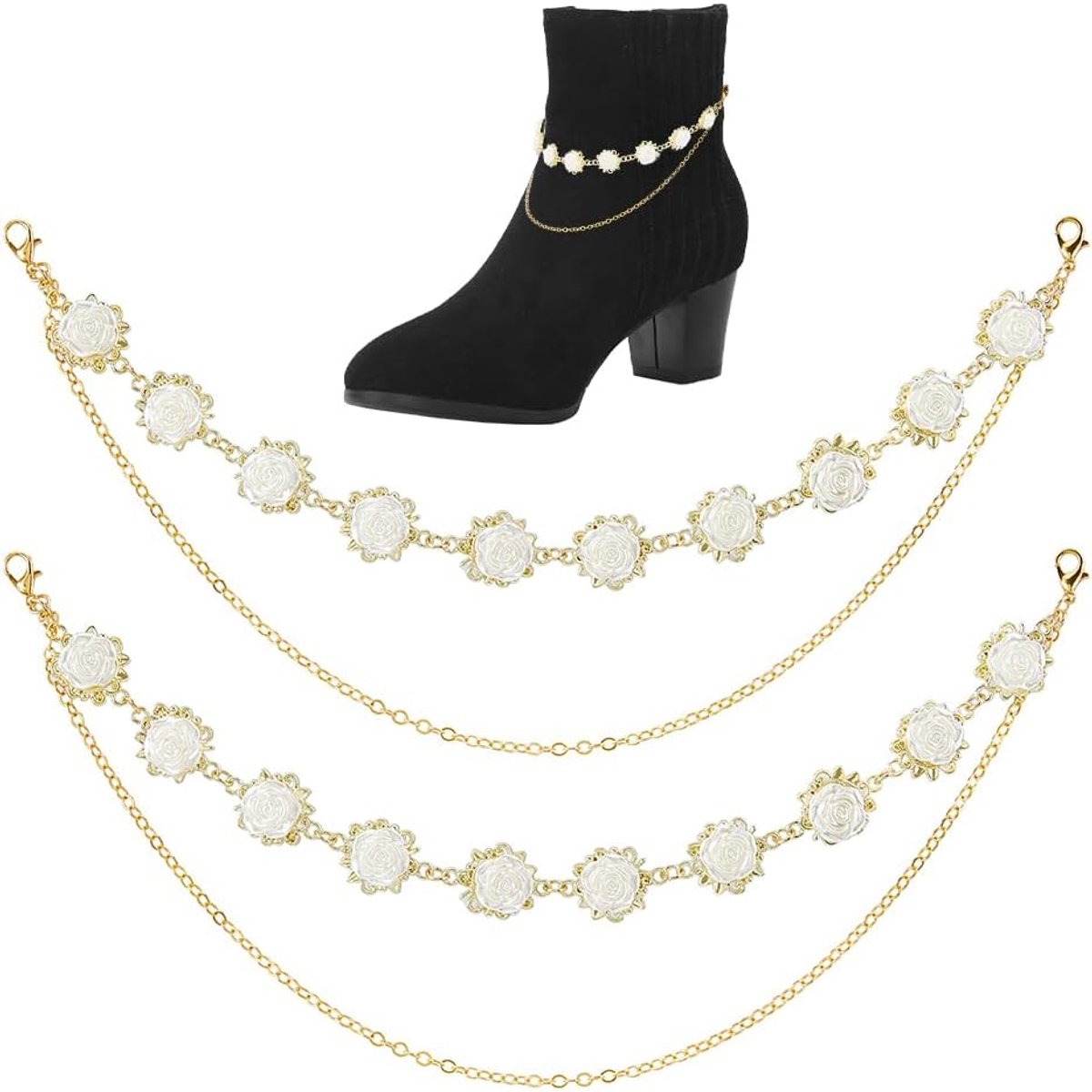 Charms Kettingen Rose Bloem Dubbellaagse Schoen Ketting Gouden Decoratieve Schoenen Kettingen met Kreeft Klauw Sluiting voor Vrouwen Sneaker Laarzen Sandaal Casual Schoenen Decoratie