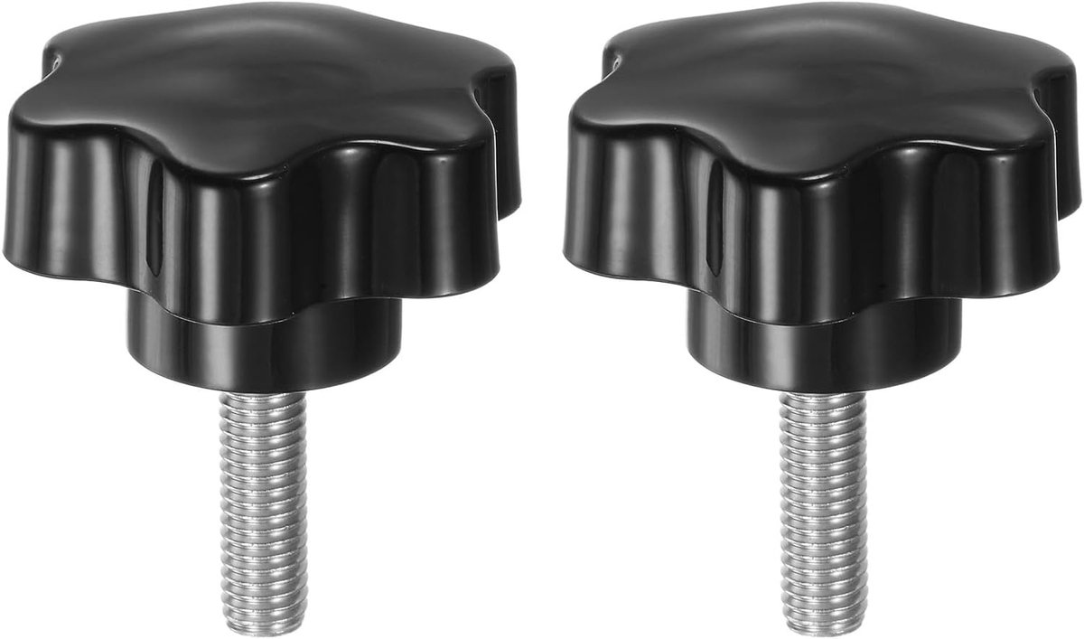 2 stuks sterknoppen M8 x 25 mm schroefdraadschroef van roestvrij staal 304 46 mm kunststof draaiknop spanknop gekartelde kopschroef handmatige 6-sterren schroef handvat, zwart