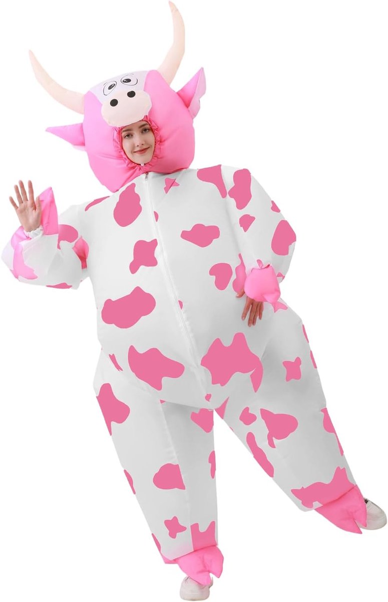 Roze Opblaasbaar Koekostuum, Opblaasbaar Koekostuum voor Volwassenen, voor Halloween, Kerstmis, Carnaval, Feest