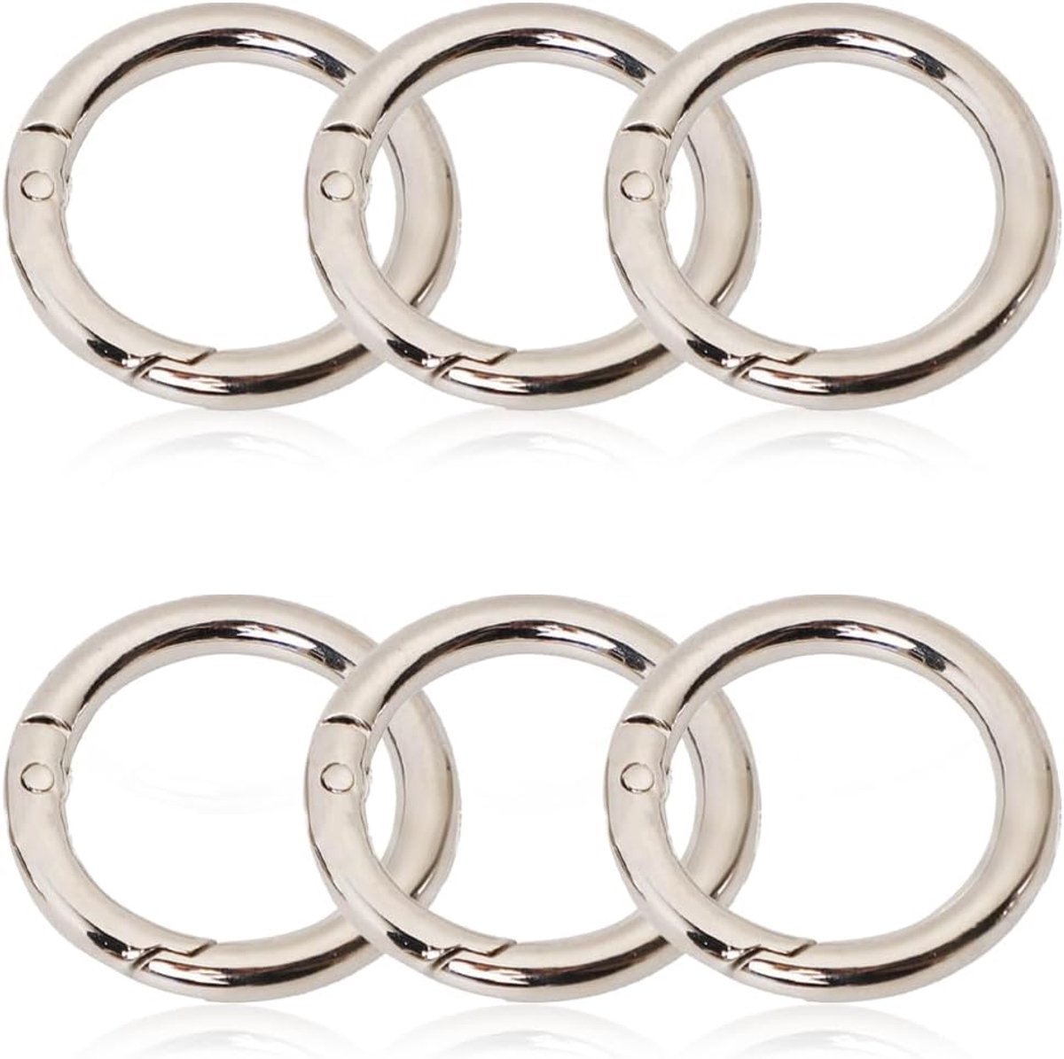6 stuks karabijnhaken, rond, 35 mm O-ringen, karabijnhaken voor tassen met haak, sleutelhanger met veer met gesp, voor sleutelhanger, tassen, accessoires (zilver)
