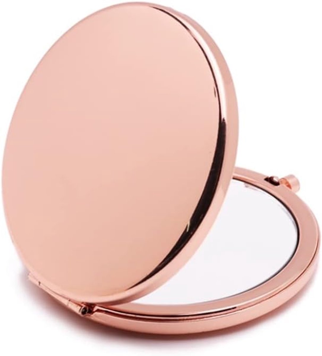 zakspiegel, draagbare zakspiegel reizen opvouwbare mini retro ronde make-up spiegel 70mm brede verlichte spiegel, roségoud
