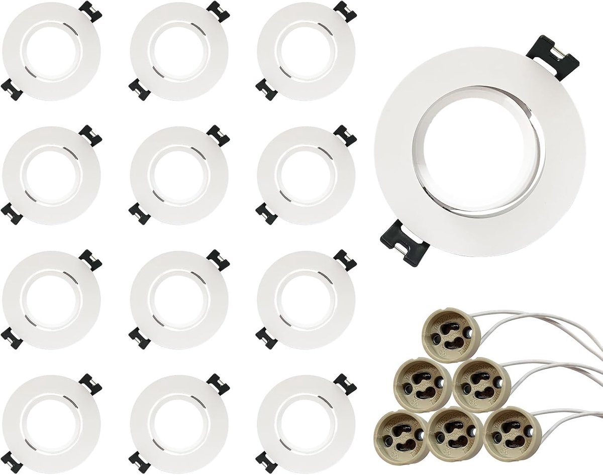 Inbouwspot frame GU10, wit downlight frame met GU10 lamphouder, hellingshoek 30°, opening Ø75 x 85 mm, LED gat voor systeemplafond Verpakt per 12 stuks