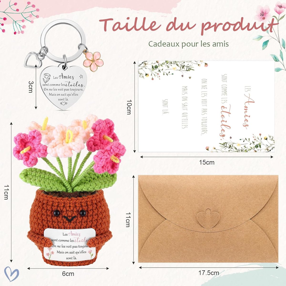 Grappig Cadeau voor Beste Vriendinnen Gehaakte Knuffel Vriend Sleutelhanger voor Vrouwen Kaart met Envelop Verjaardags- en Kerstcadeau
