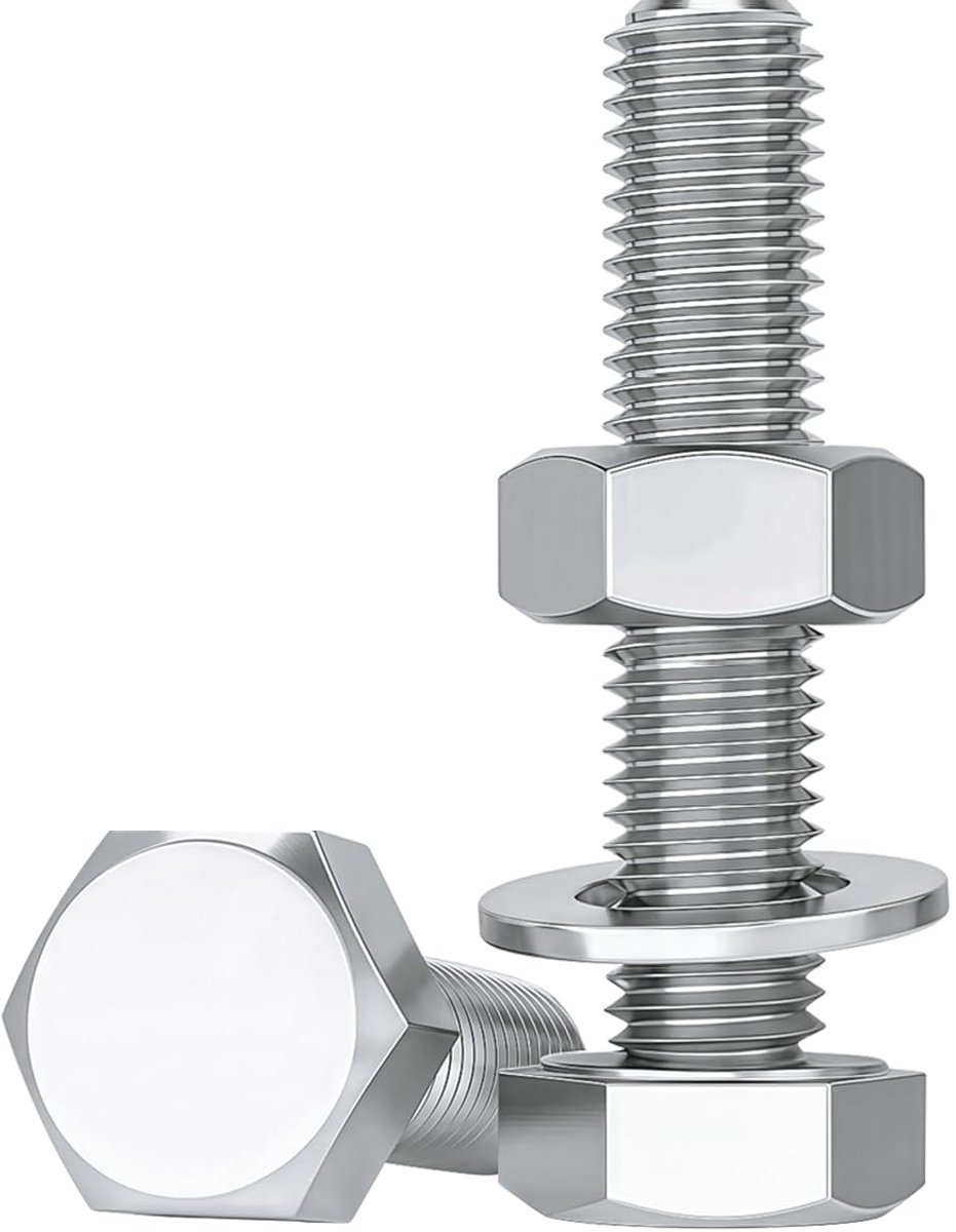 10 stuks M10 schroeven en moeren set, zeskantschroef bouten en moeren sluitringen roestvrij staal A2 V2A M10x35mm schroeven assortimentskit, DIN933 / DIN934 / DIN125