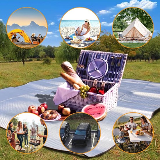 Isolatiemat voor camping, 200 x 200 cm, dikke aluminium campingmat, 2,5 mm, thermische campingmat, waterdicht en opvouwbaar, met tas voor picknick, wandelen, strand — afbeelding 5