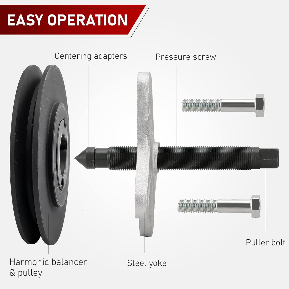 46 stuks Harmonische Balancer Puller Set | Stuurwieltrekker Kit, Gebruik met Harmonische Balancers, Krukas Katrollen en Tandwielen, Werk aan de meeste auto's, pickups, SUV's