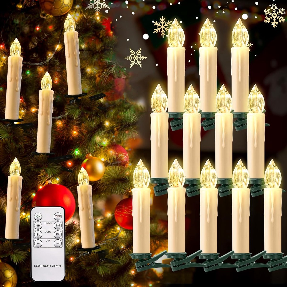 cimetech 12 stuks Kerstboomkaarsen Draadloze Led Drijvende Kaarsen Kerstboomverlichting Kerstkaarsen Warm Wit Vlamloze LED Kaarsen met Afstandsbediening Timer Kerstboom Sprookjesverlichting