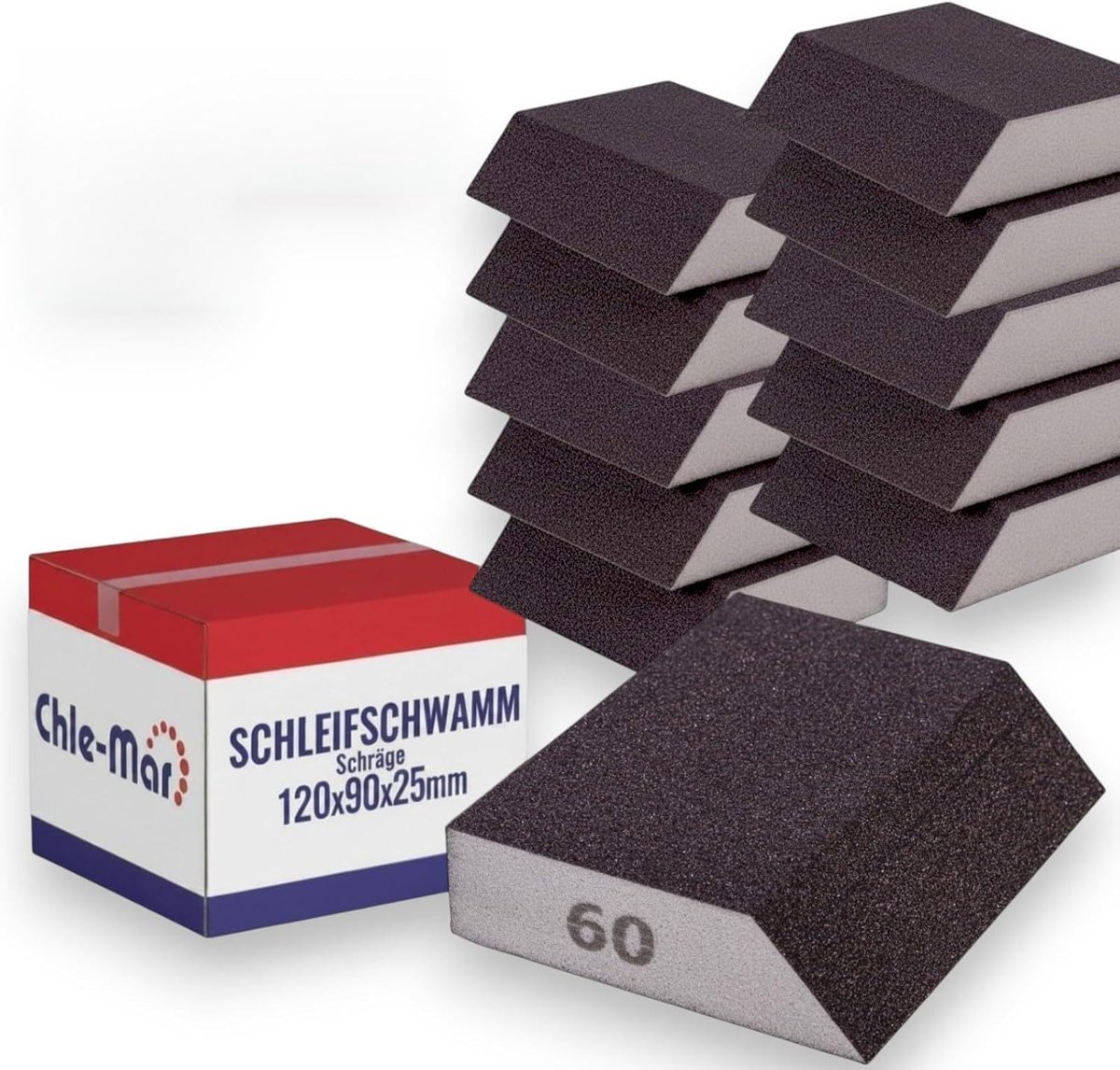 SnelShoppen - 10x Schuur spons 60 grit | Schuurblok voor hout, metaal en plastic | Schuurset voor handmatig schuren | Geveerde schuur spons voor hoeke