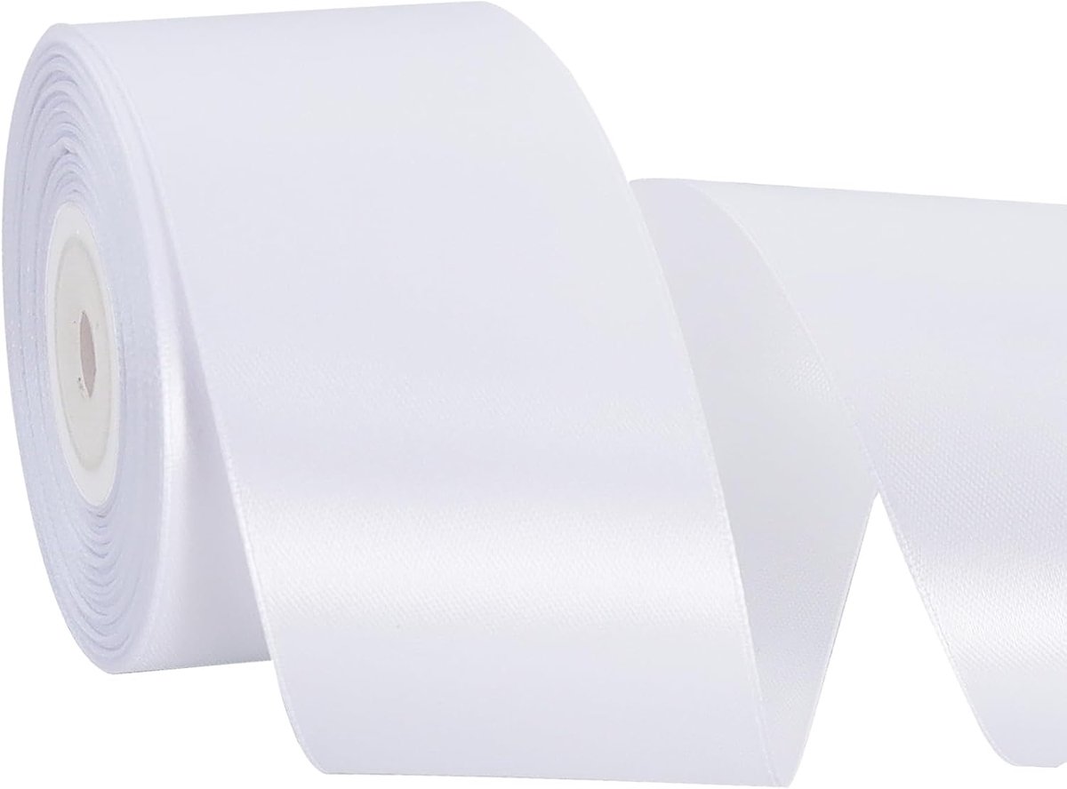 Linten wit 2 Inch 25 Yard voor Gift Inpakken en Ambachten | Solid Zijde Stof Voor Eeuwige Bloemen Afstuderen Lei Haar Bogen Maken Kerst Valentine Bruiloft Auto Party Decoratie