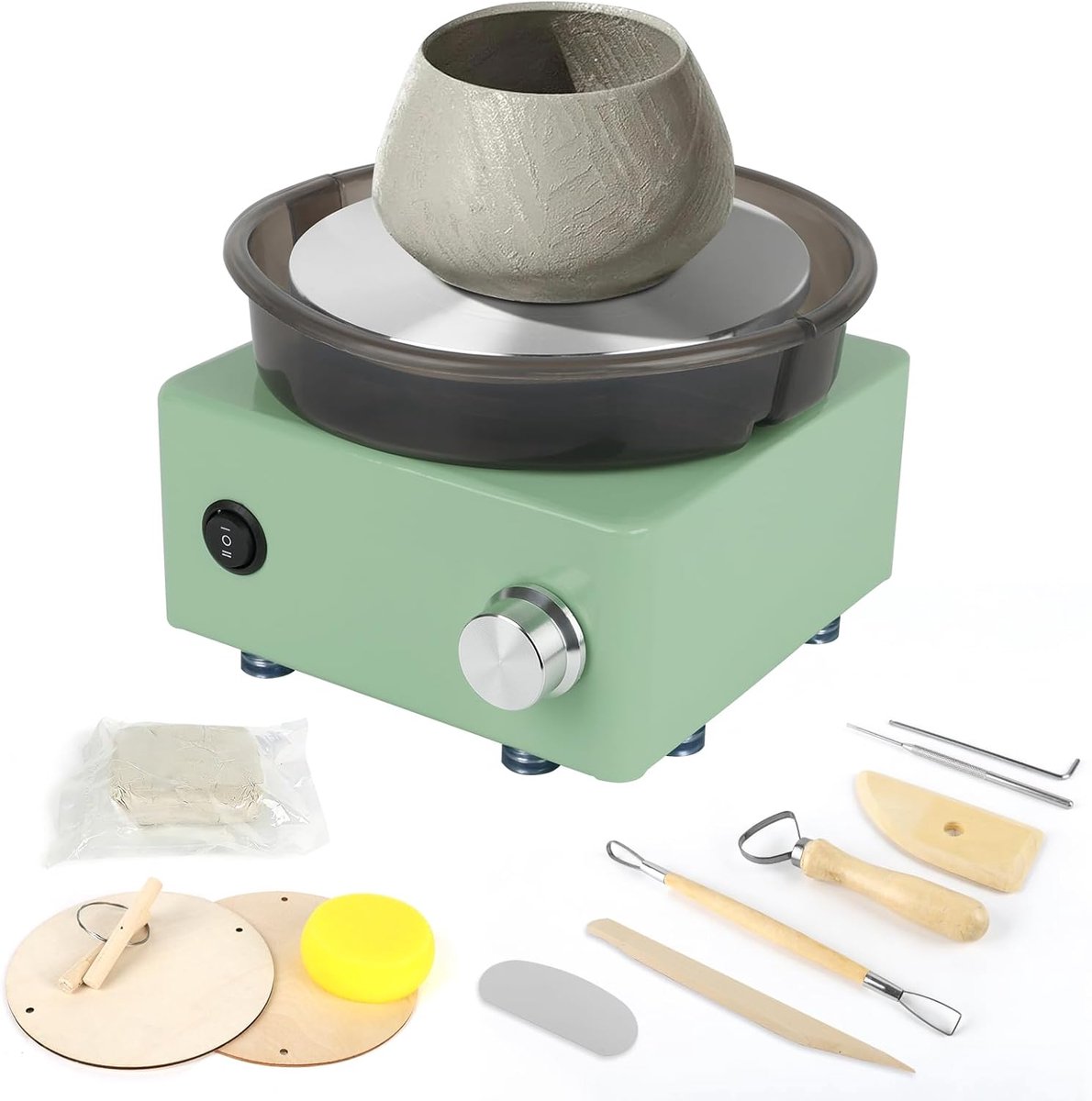 pottenbakkersschijf, professionele elektrische voor volwassenen en kinderen, draaitafel voor pottenbakkers thuis met traploze snelheidsregeling, inclusief complete set (draaischijf, pedaal