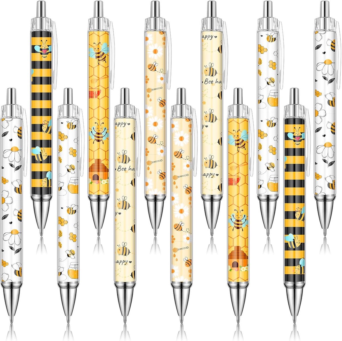 12 stuks balpenset met bijenmotief, intrekbare balpen, set cartoonbalpennen voor Kerstmis, schoolkantoor, cadeau voor bijen, geliefden, lerarendag