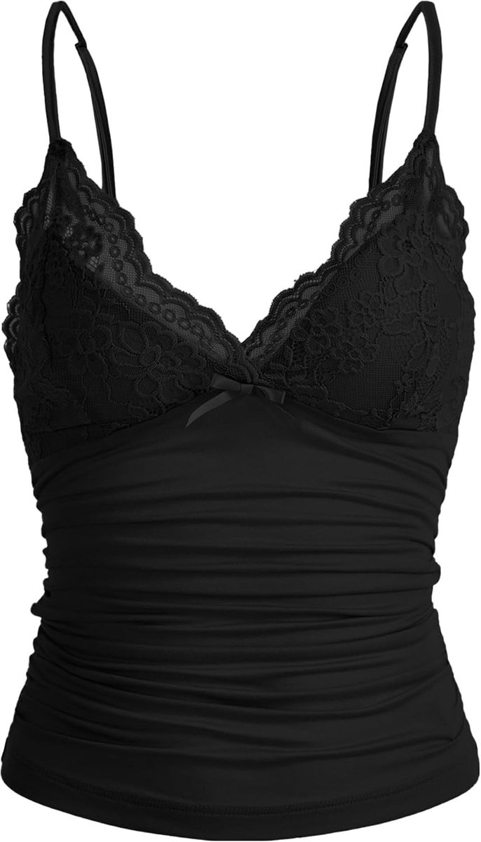 Y2k Camisole top met spaghettibandjes, V-hals, bovendeel met contrasterende kant