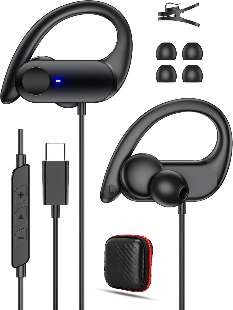 Draadloze Open-Oor USB-C Hoofdtelefoon met Microfoon en Oorklem voor Smartphones en Tablets