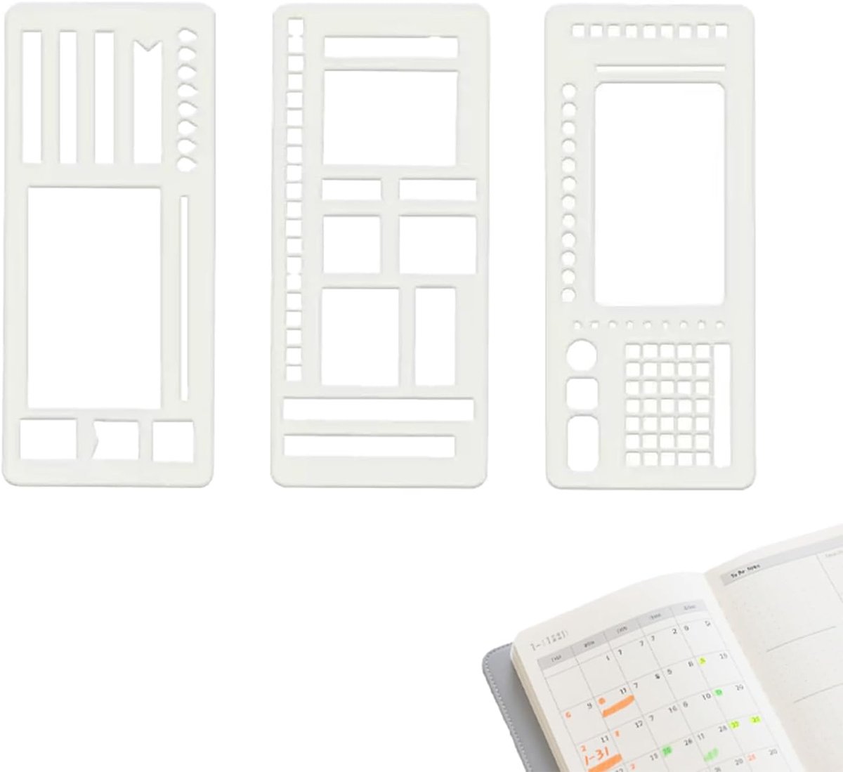 Bullet Journal Accessoires 3 Stuks - Flexibele Sjablonen - Herbruikbare Plannersjablonen - Perfect voor Notities - SnelShoppen