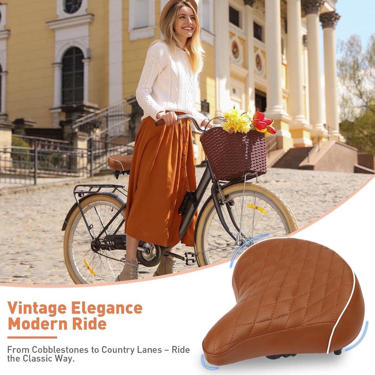 comfortabel gelzadel voor dames en heren, ergonomisch comfortzitje voor stadsfiets, MTB en retro fietsen (26 x 27 cm), ademend en waterdicht