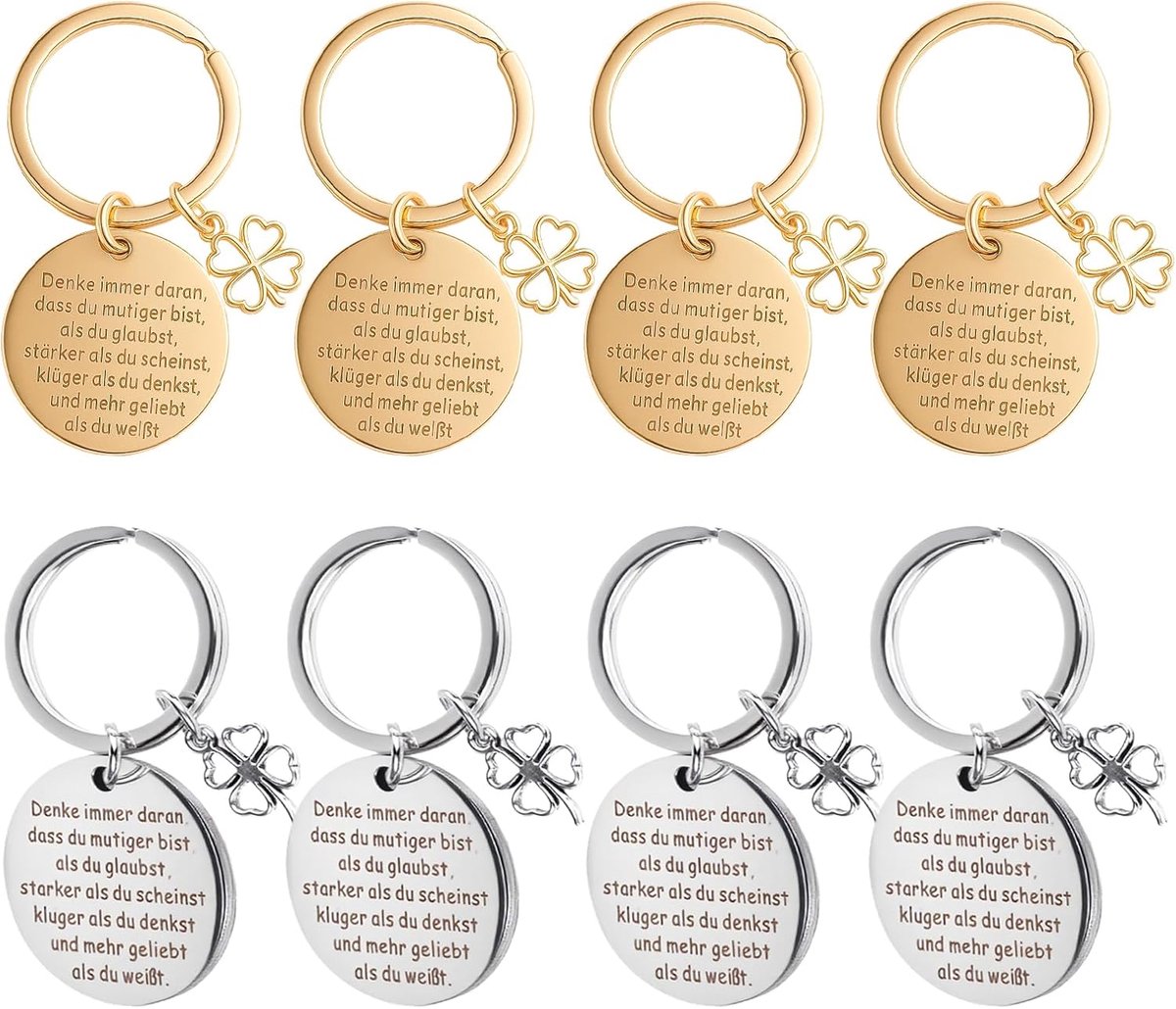 8 stuks Geluksbrenger, sleutelhanger, motivatiegeschenk, cadeau, opvrolijking, moedermaker, cadeau voor vriendin, vriend, collega, verjaardag