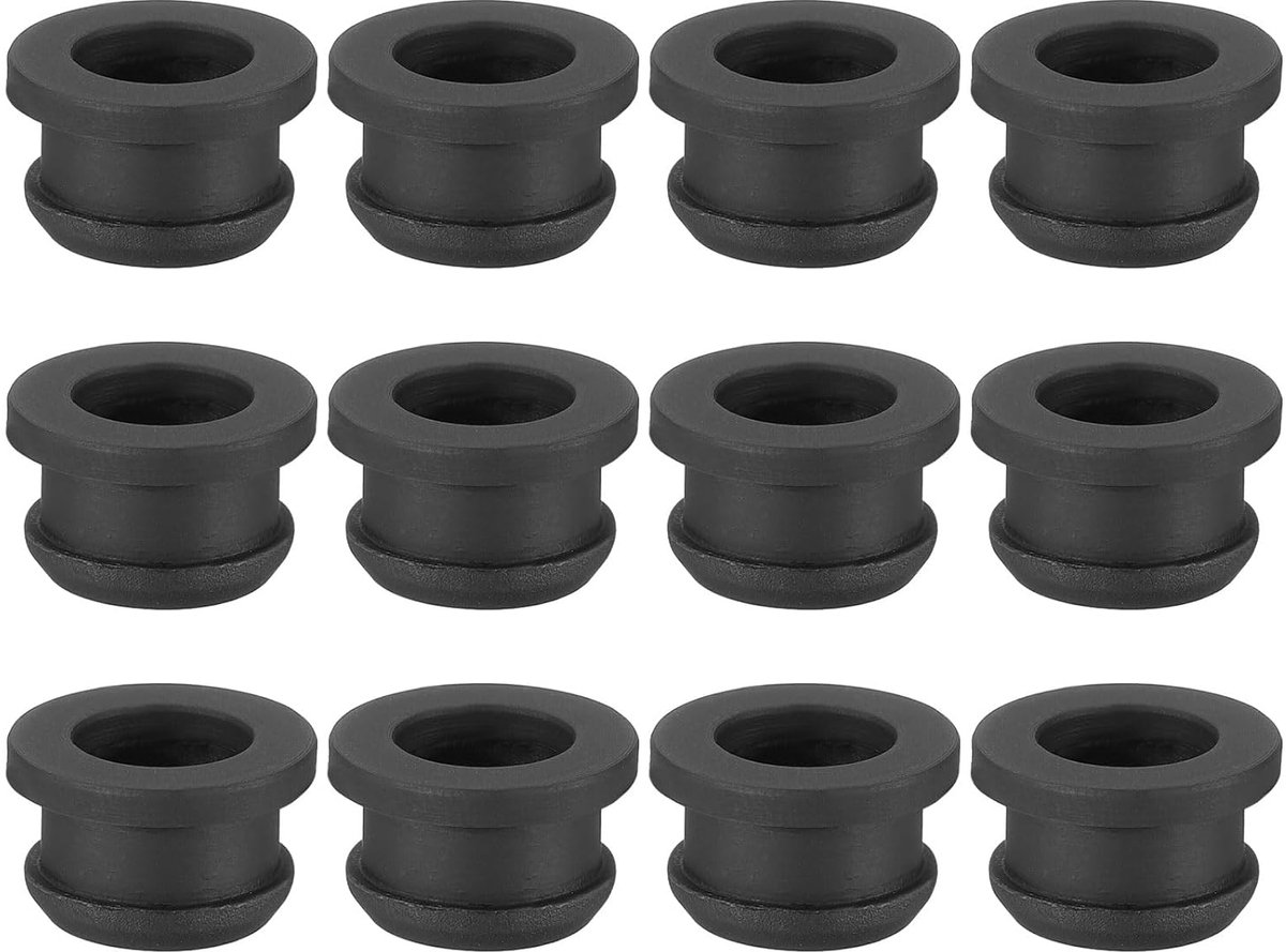 1/2 Inch Boor Gat, 3/8 Inch ID Rubber Doorvoertules, 12 Stks Top Hat Grommet voor Bedrading Oogring Pakking Automotive Firewall Kabel Gat Plugs Draden Bescherming, Zwart, 0,65 Inch OD