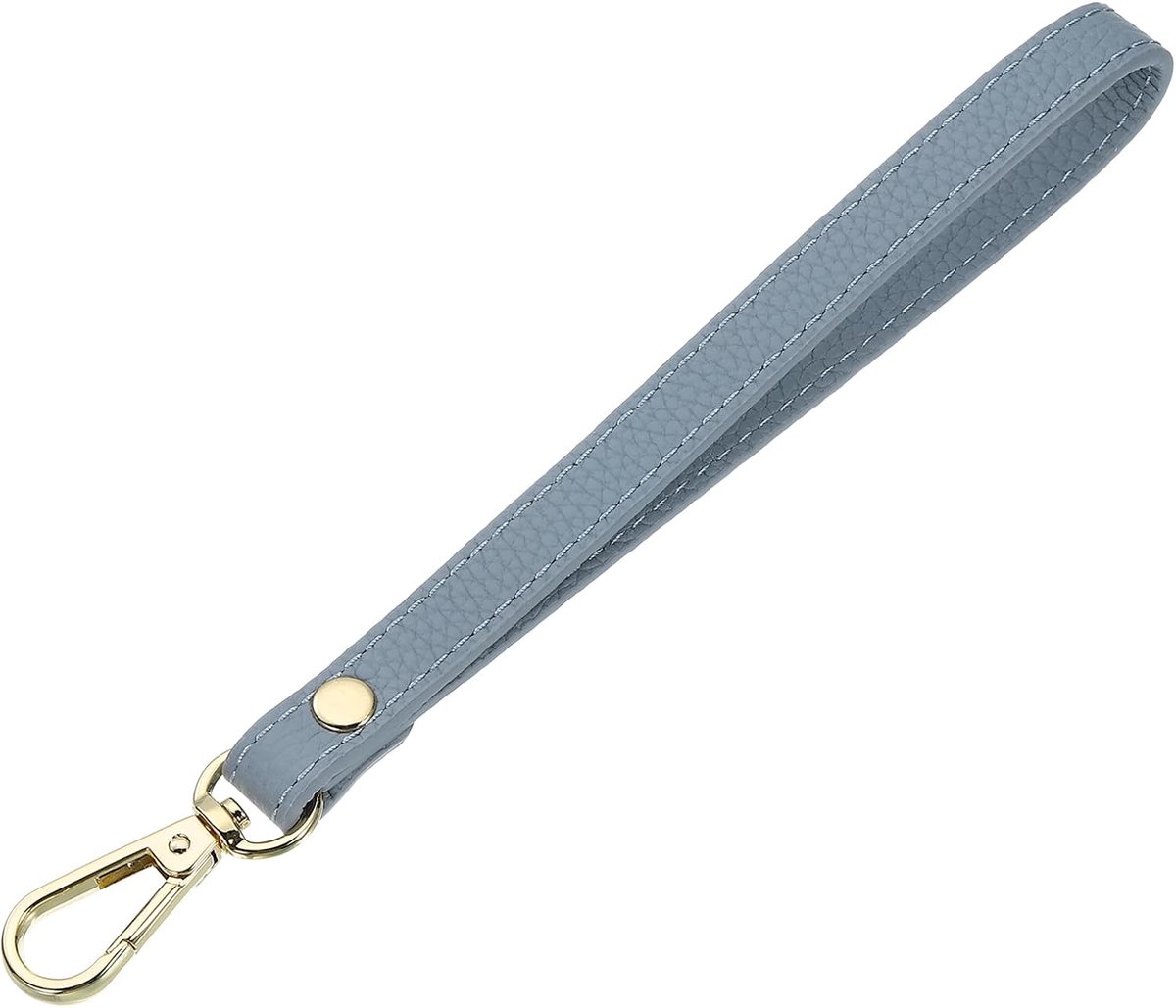 Sleutelhanger, leer, sleutelband, pols, 20 cm, sleutelkoord, vervangende polsriem, polsriem voor portemonnee, clutch, tas (blauw leer, gouden grote sluiting)