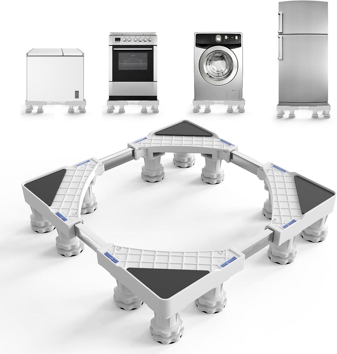 12-voet koelkastonderstel,onderstel voor wasmachine en droger,onderstel voor wasmachine,draagvermogen 500 kg,geschikt voor koelkasten,wasmachines,breedte: 46-60 cm / hoogte 9-13 cm (wit)
