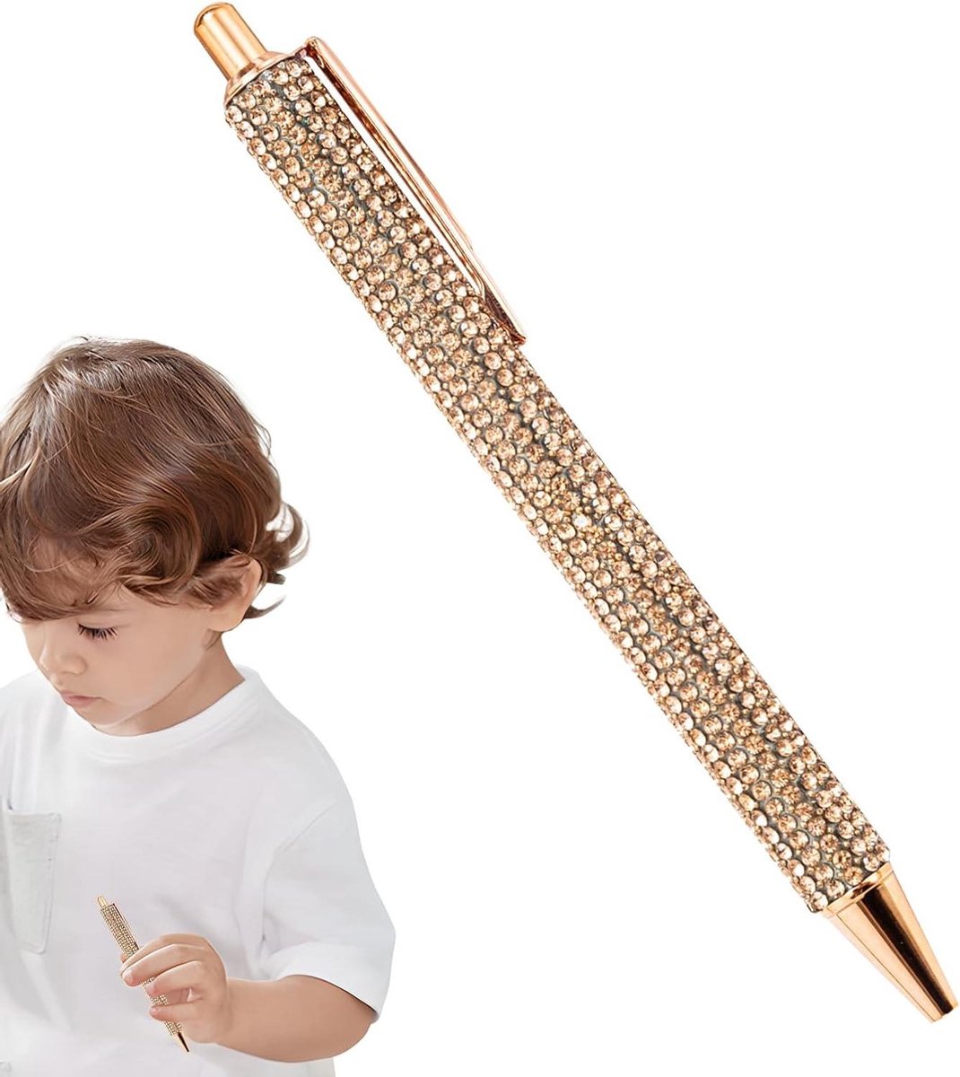 Glitterpennen - Bling Strass Pen - Bruiloft Bruids Schrijven - Elegante Strass Design - 13.8 x 1 cm - Roségoud