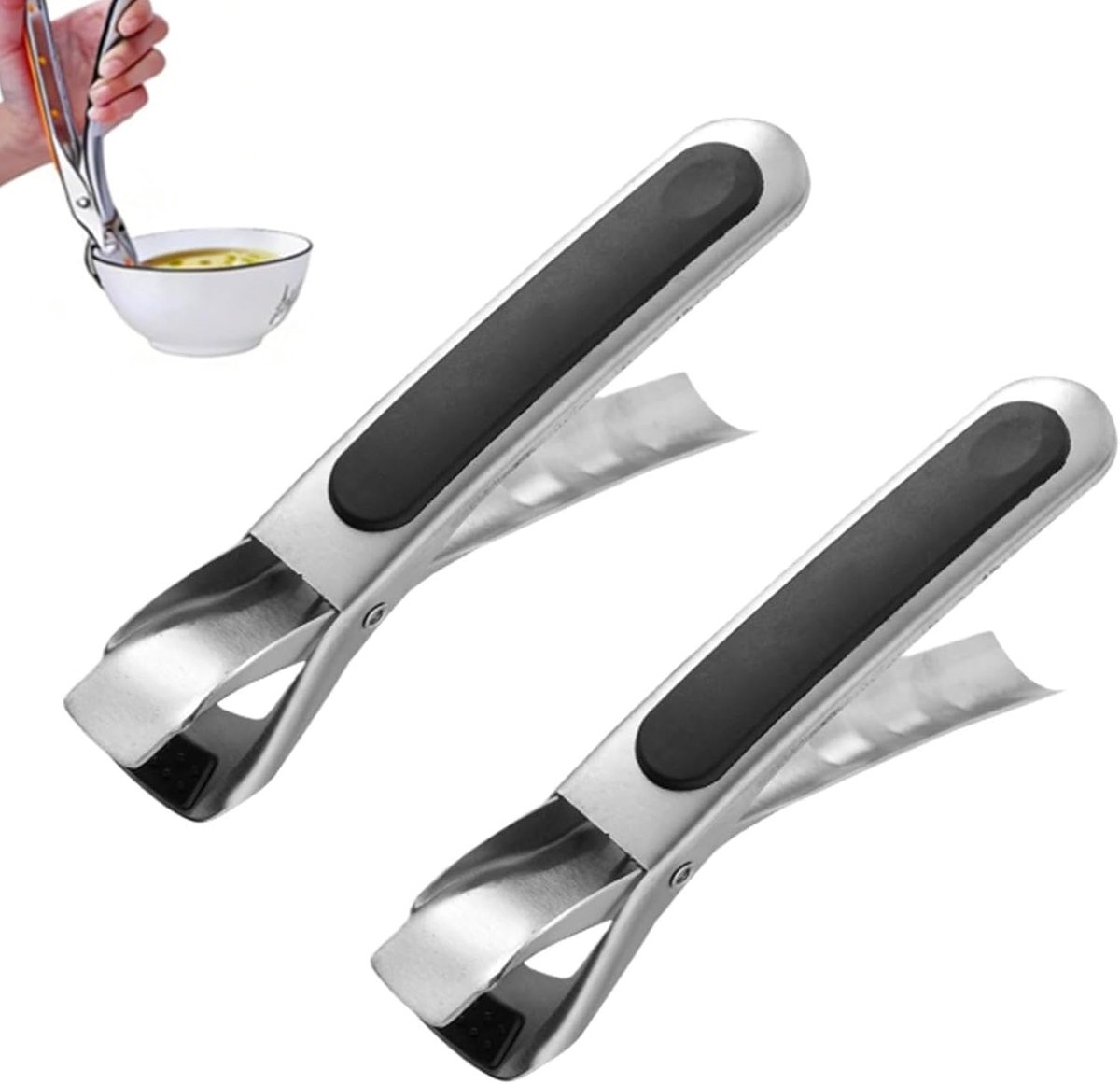 2 stuks airfryer-tang, roestvrij stalen anti-hot Dish Gripper met siliconen handvat voor servies, schalen, potten en borden
