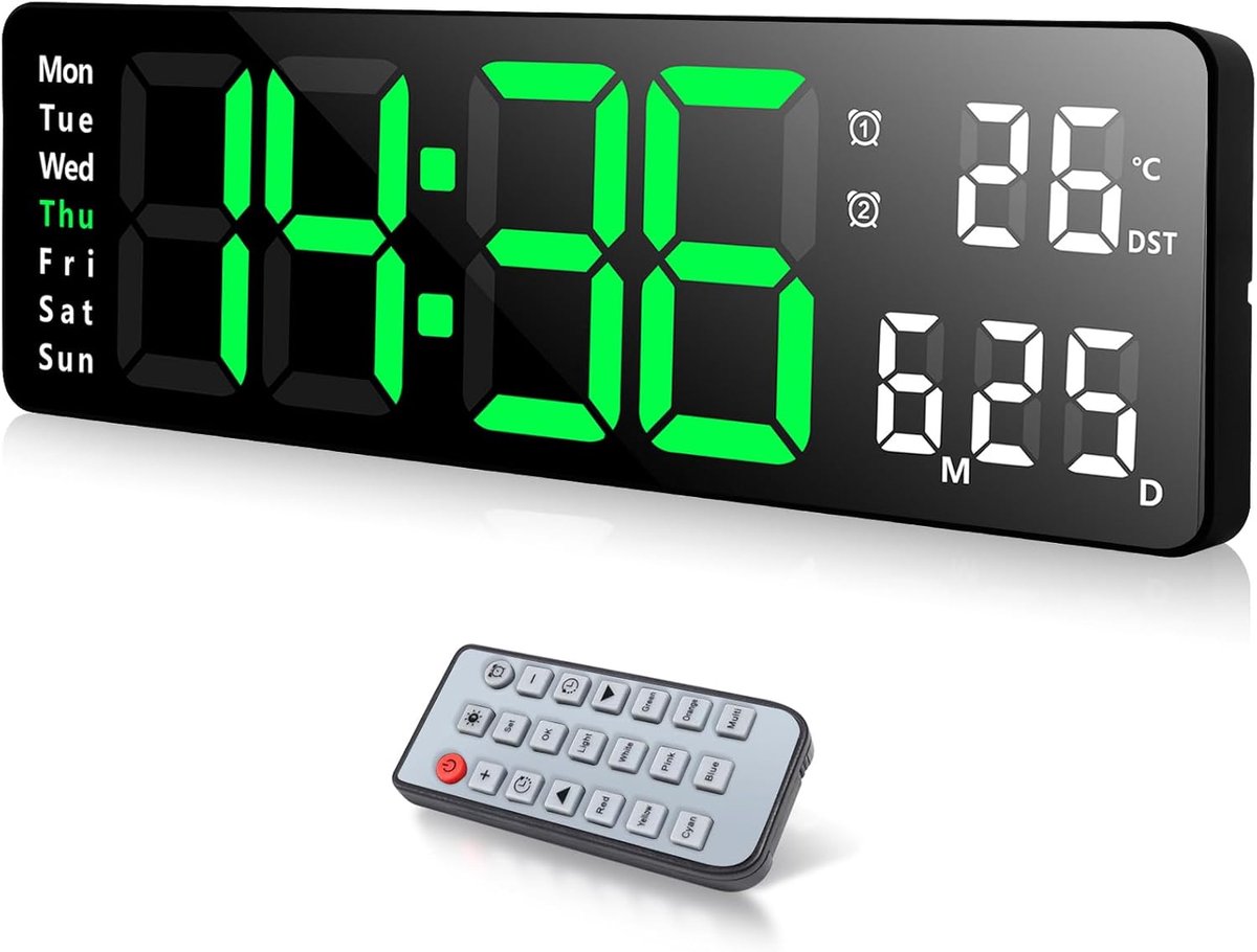 Digitale wandklok 33 cm - Grote LED-display - Met afstandsbediening - Perfect voor slaapkamer - ShopVlot