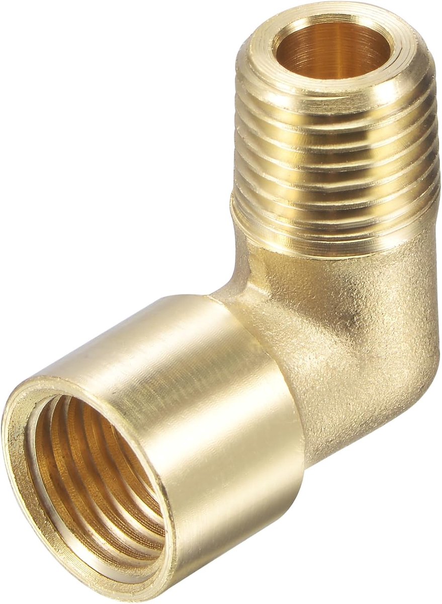 sourcing map Messing slangschroefverbinding elleboog slangaansluiting adapter 1/4 NPT buiten tot 1/4 NPT binnendraad