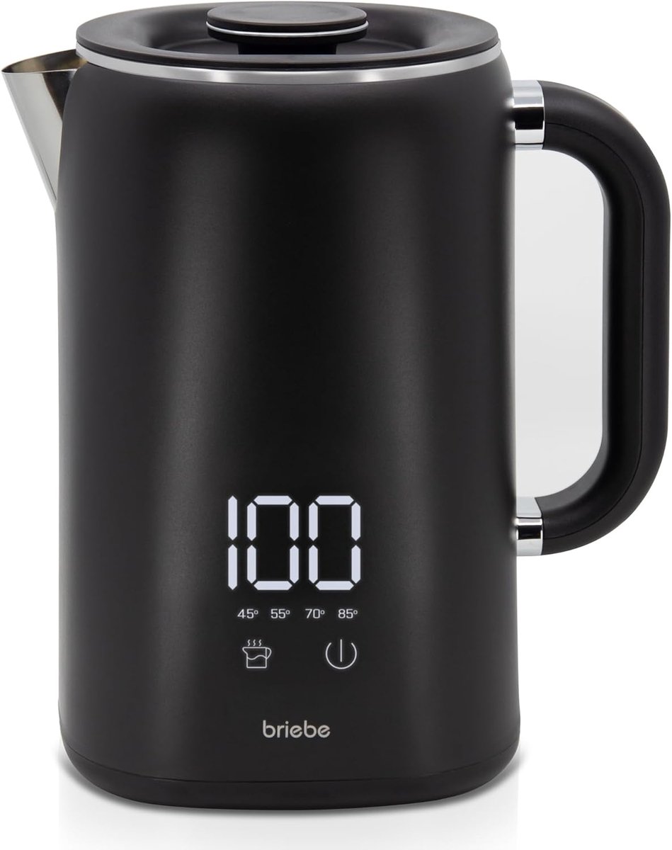 SnelShoppen - Elektrische Waterkoker 1.7 L met Digitale Temperatuurregeling, RVS, 360° Basis, 1500 W, Zwart, BPA-vrij, Ideaal voor Thuis, Thee en Koff