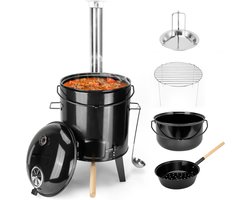 Goulashkanon, Eenpansoven met Grillfunctie, Goulashketel met Kiphouder, Pan, 14 Liter, Geëmailleerd met Deksel, Thermometers, Hongaarse Ketel, Goulashpan voor Outdoor Keuken Veldke